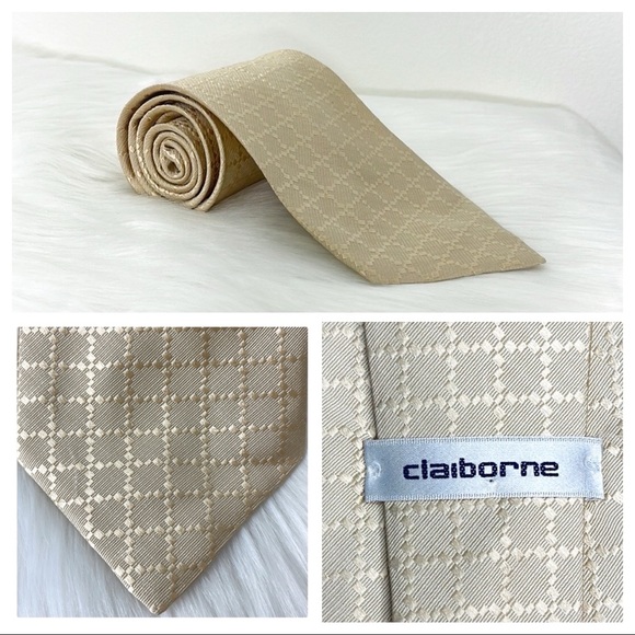 😎Very Handsome Cream Claiborne Mens Silk Tie😎 - Picture 1 of 10